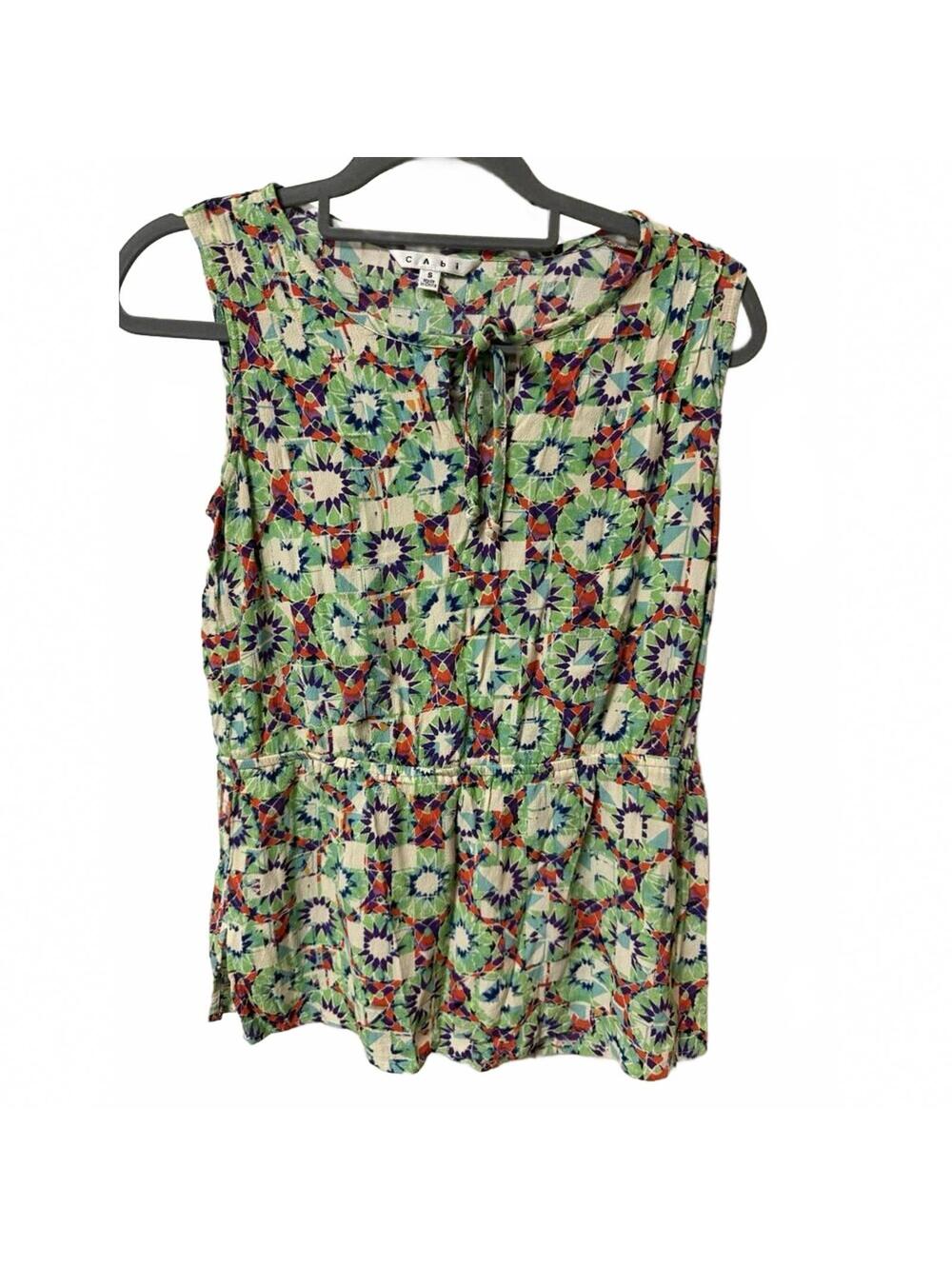 Cabi Women S Floral Multicolor Tie Neck Sleeveless Tunic top layer office color